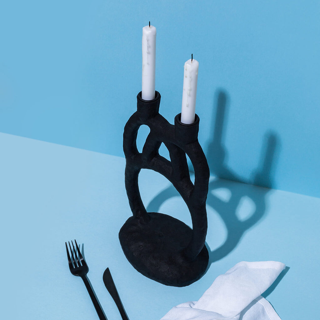 Bloomingville Karla Candle Holder - Black polyresin - Table styling & home decor Perth WA - Side Serve Shop