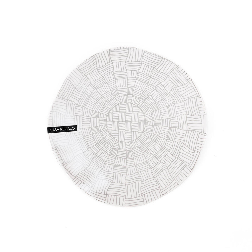 Uneven white ceramic dinner plate 25.5cm - grey crosshatch pattern - Statement dinnerware - Perth WA
