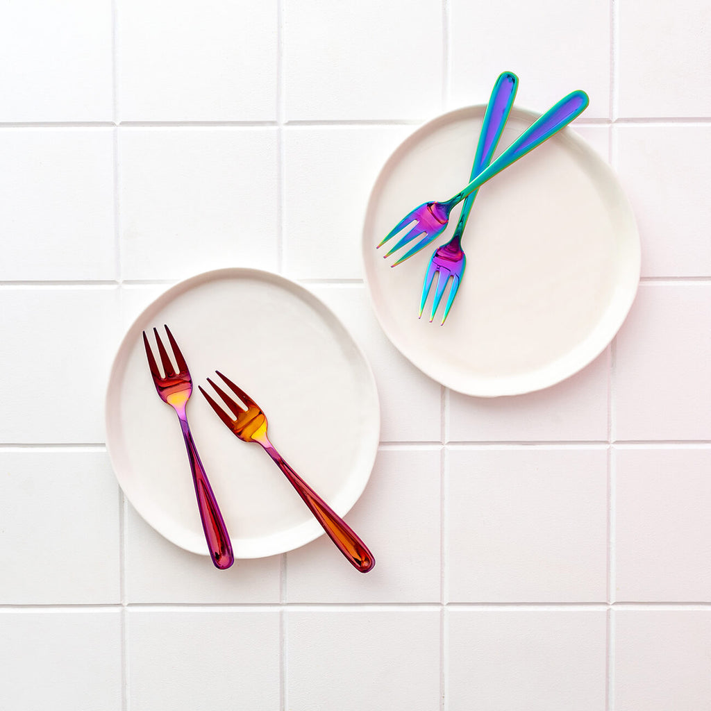 Set of 8 Metallic/Fluro Blue/Pink Cake Forks - Statement Tableware, Perth WA