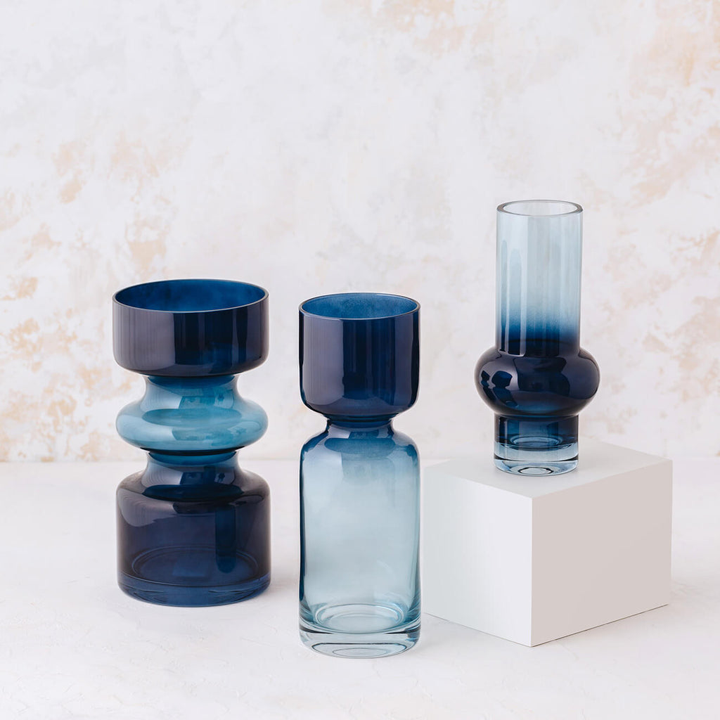 Gertrude Navy Blue Glass Vases - Small, Medium & Large - TABLE DECOR & HOME STYLING ITEMS, PERTH WA