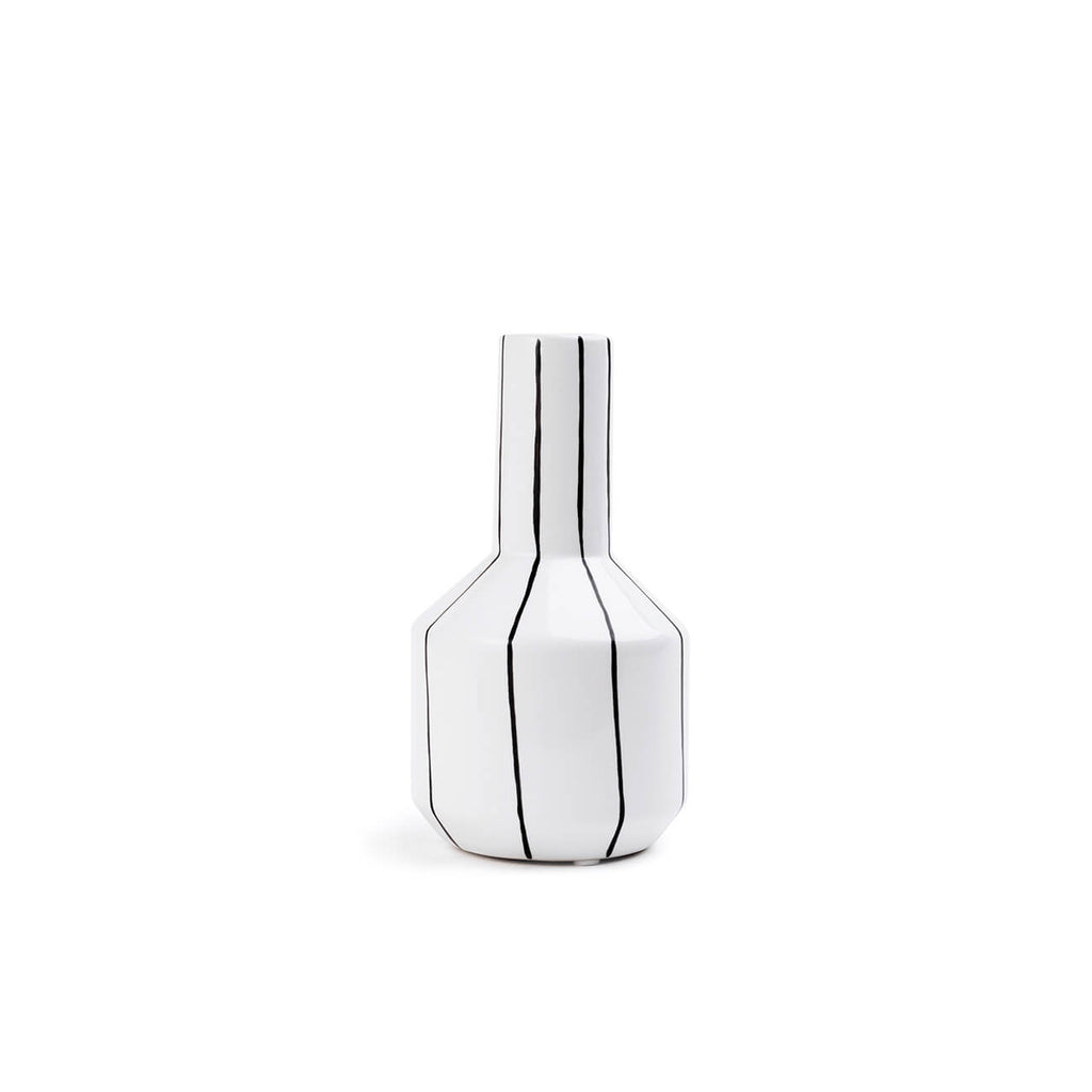 Mono Ceramic Vase Small 11.5x20cm - white with black stripes - Table Styling & Home Decor, Perth WA